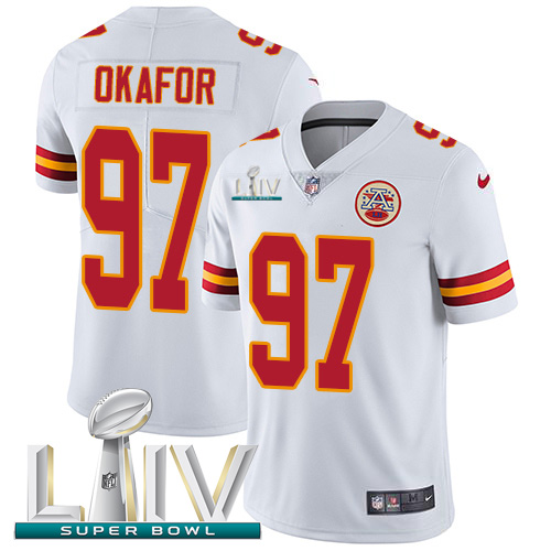 Kansas City Chiefs Nike 97 Alex Okafor White Super Bowl LIV 2020 Youth Stitched NFL Vapor Untouchable Limited Jersey